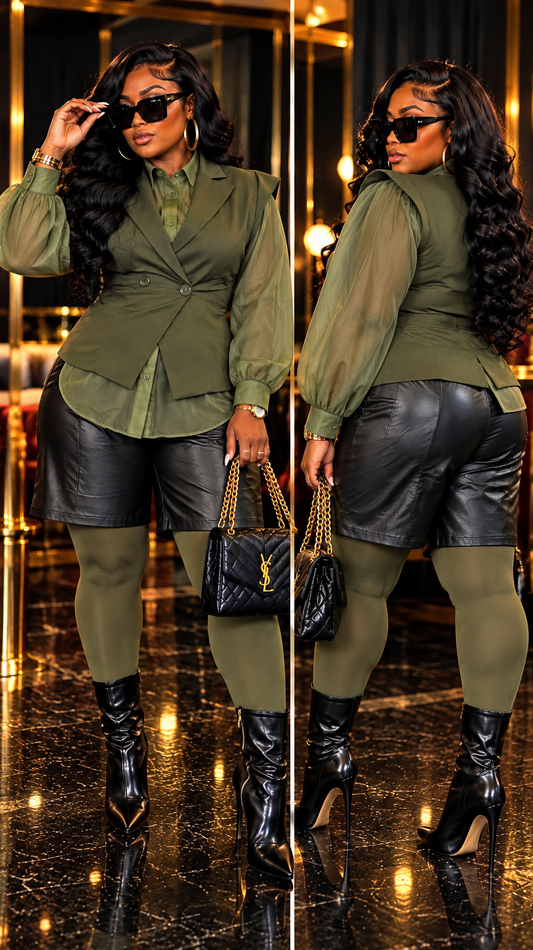 Leading Lady Vest Blouse (Olive)