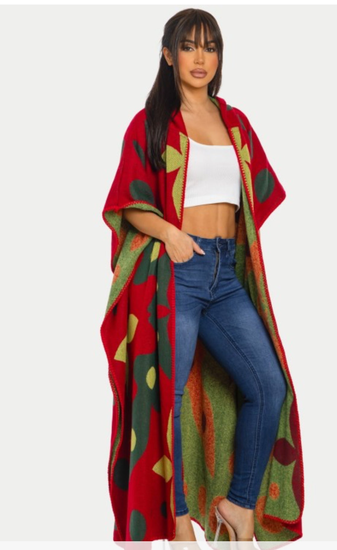 Anastasia Cardigan Poncho (Color Red)