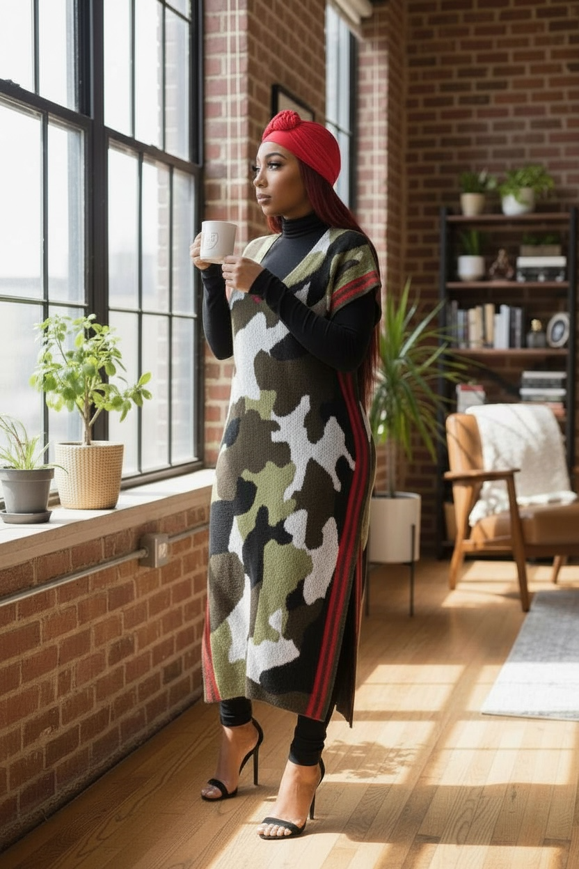 Jai Sweater Camo Poncho