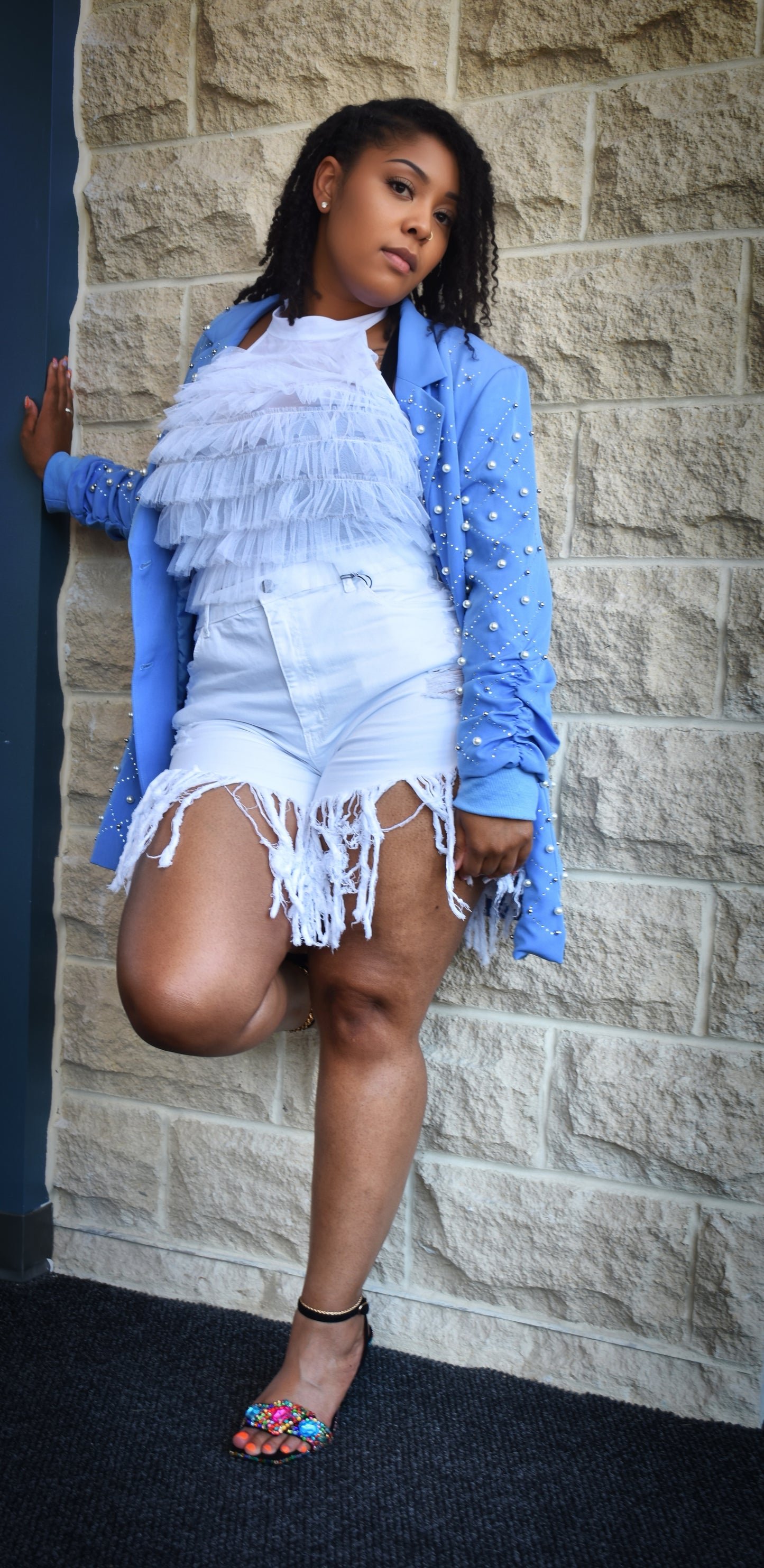 She Got It White Fringe Curvy Girl  Shorts