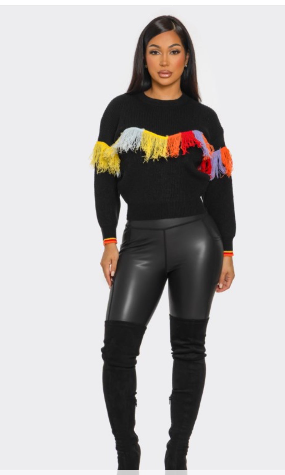 Shades Of Color  Fringe Sweater