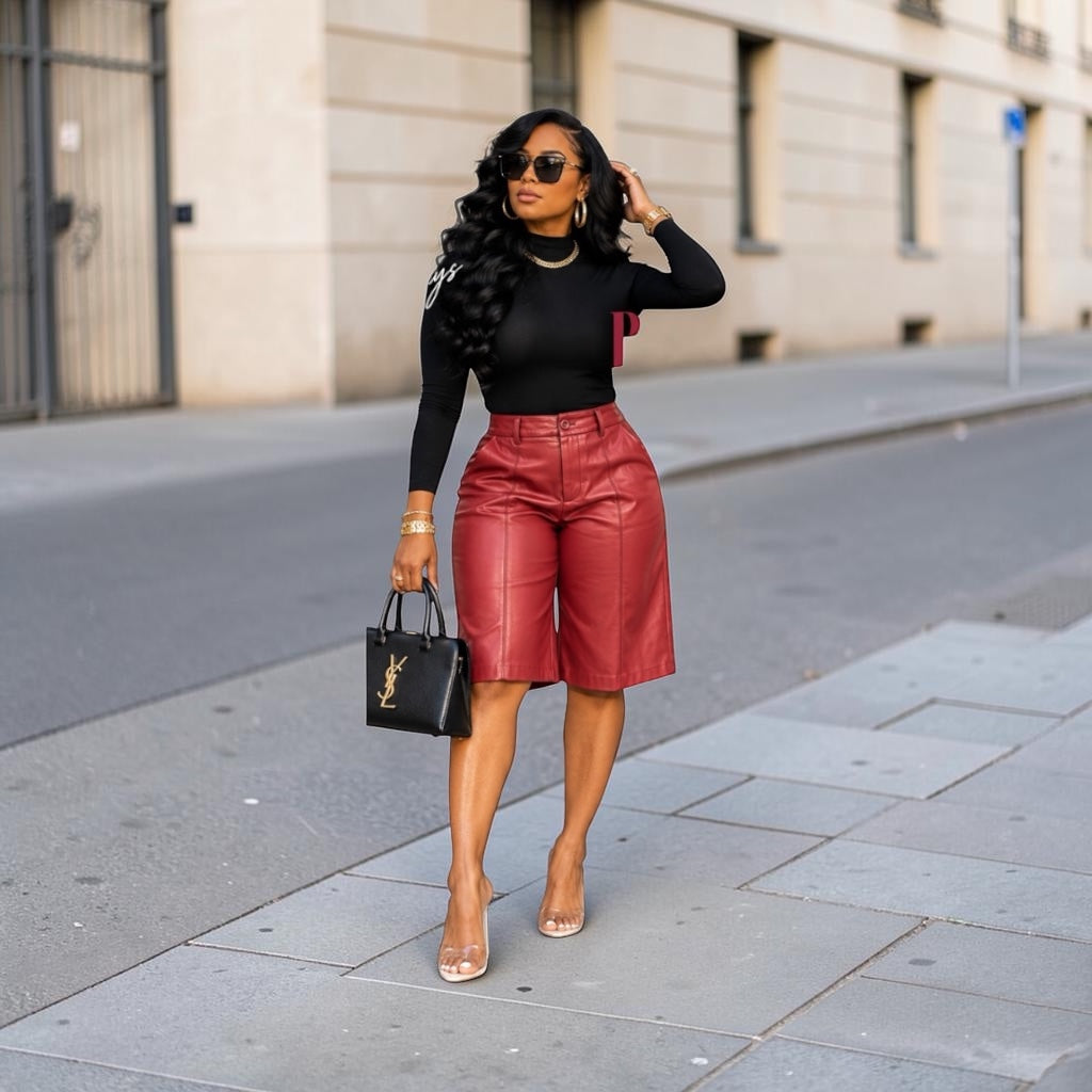 Drew Leather Burgundy Shorts