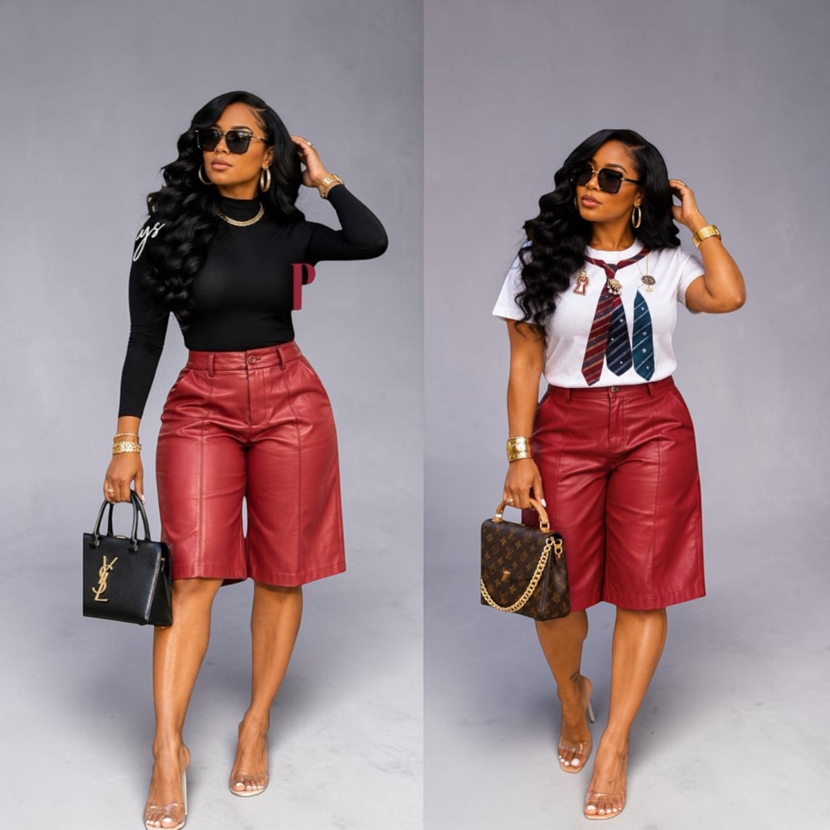 Drew Leather Burgundy Shorts
