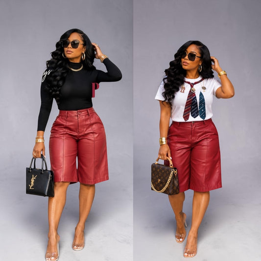 Drew Leather Burgundy Shorts