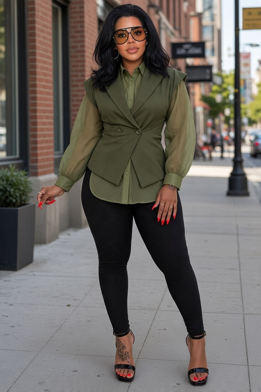 Leading Lady Vest Blouse (Olive)