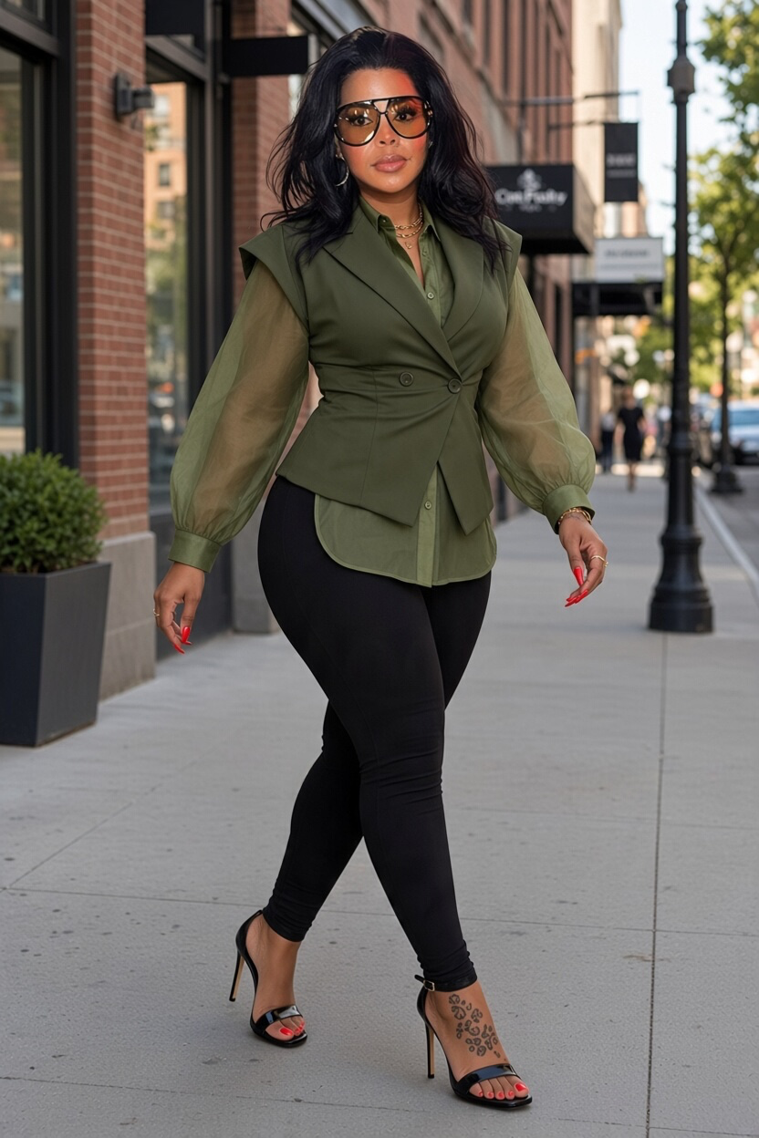 Leading Lady Vest Blouse (Olive)