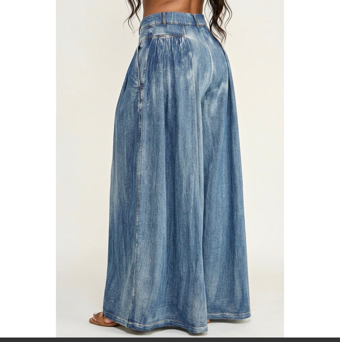 Whitney Pleated Wide Leg Denim Pants
