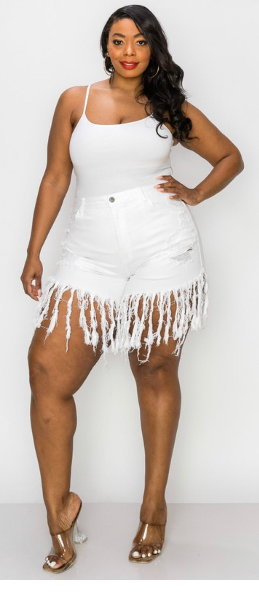 Love All Over Me  White Tessel Curvy Jean Shorts