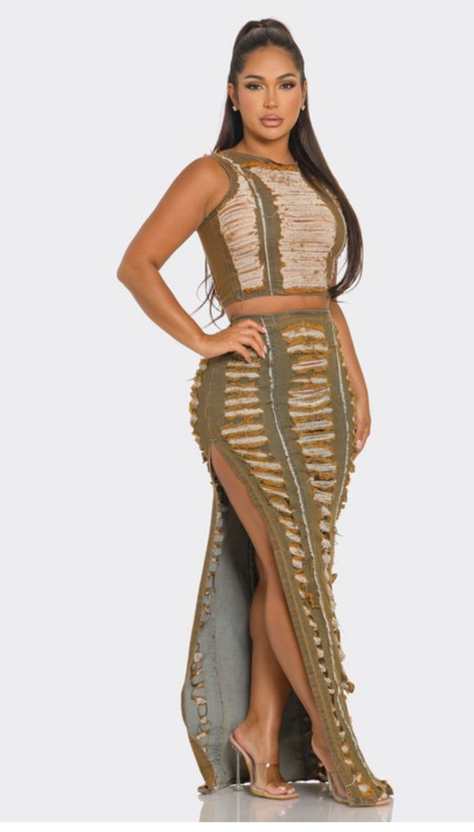 Denim Rip It Up Skirt Set