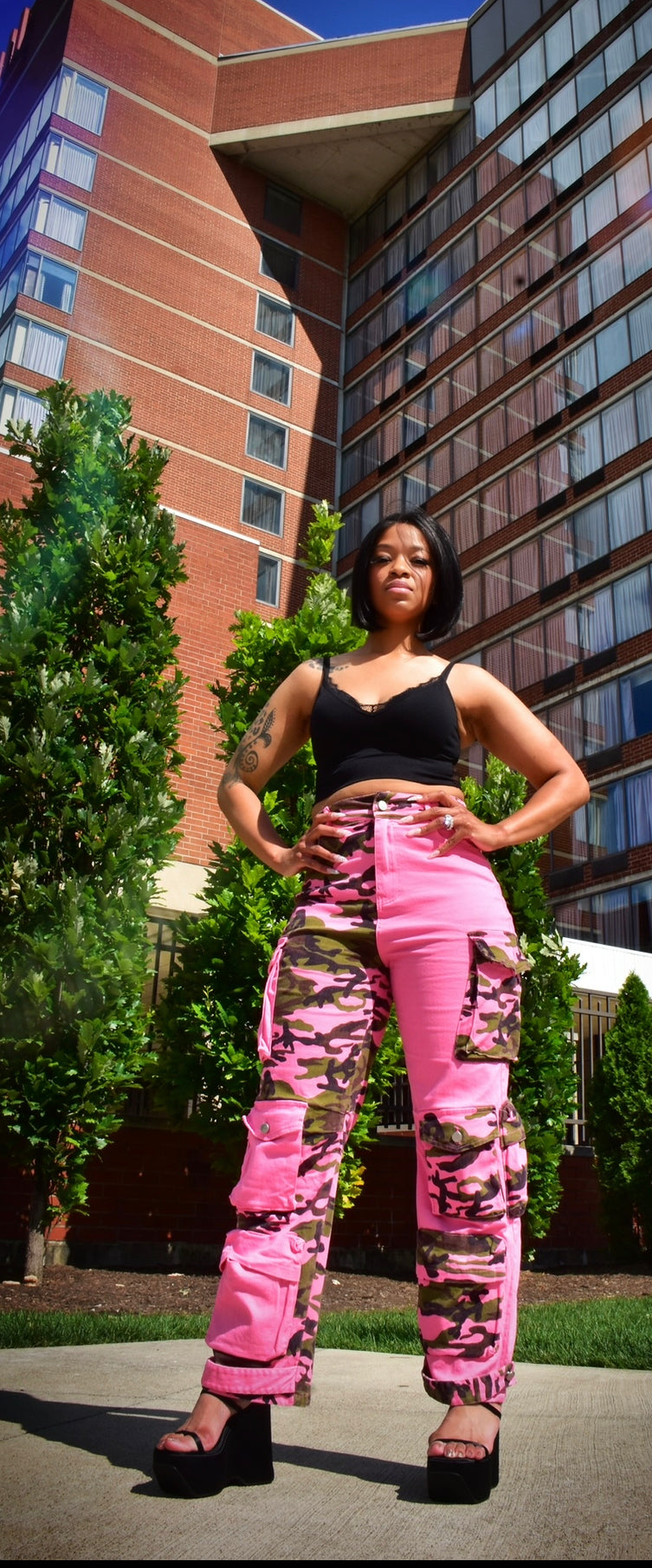 I'm A Survivor Pink Multi Camo Cargo Pants