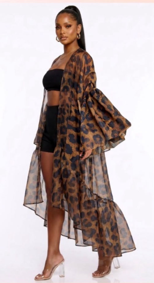 Eden Leopard Sheer Kaftan/Kimono