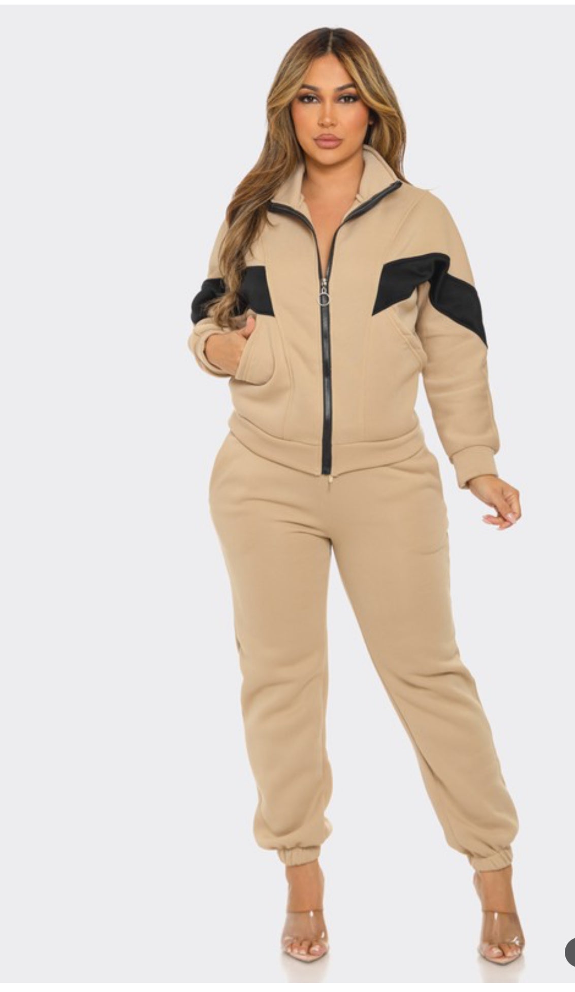Around The Way Girl Jogger Set (In Tan, and Black)
