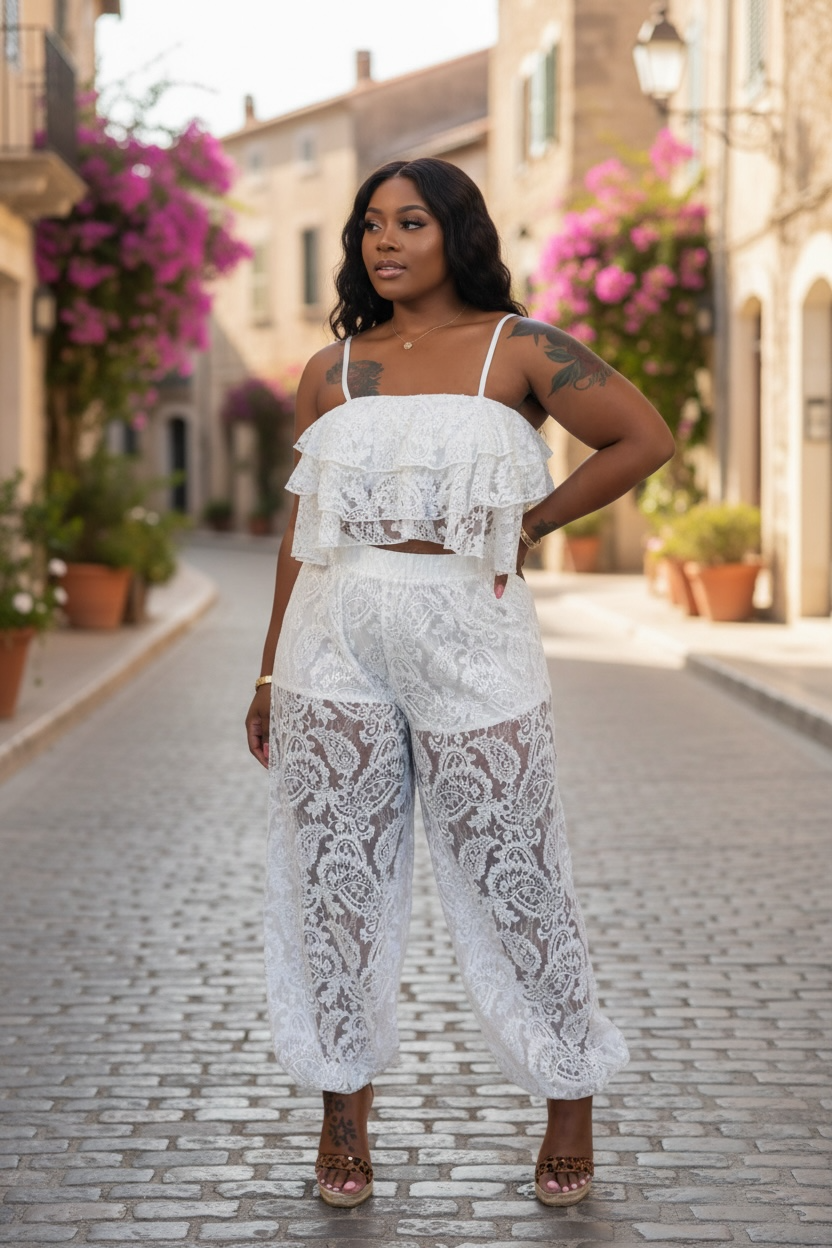 Soft Girl Lace Pants Set