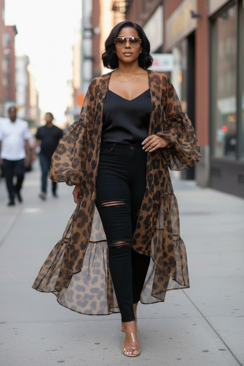 Eden Leopard Sheer Kaftan/Kimono