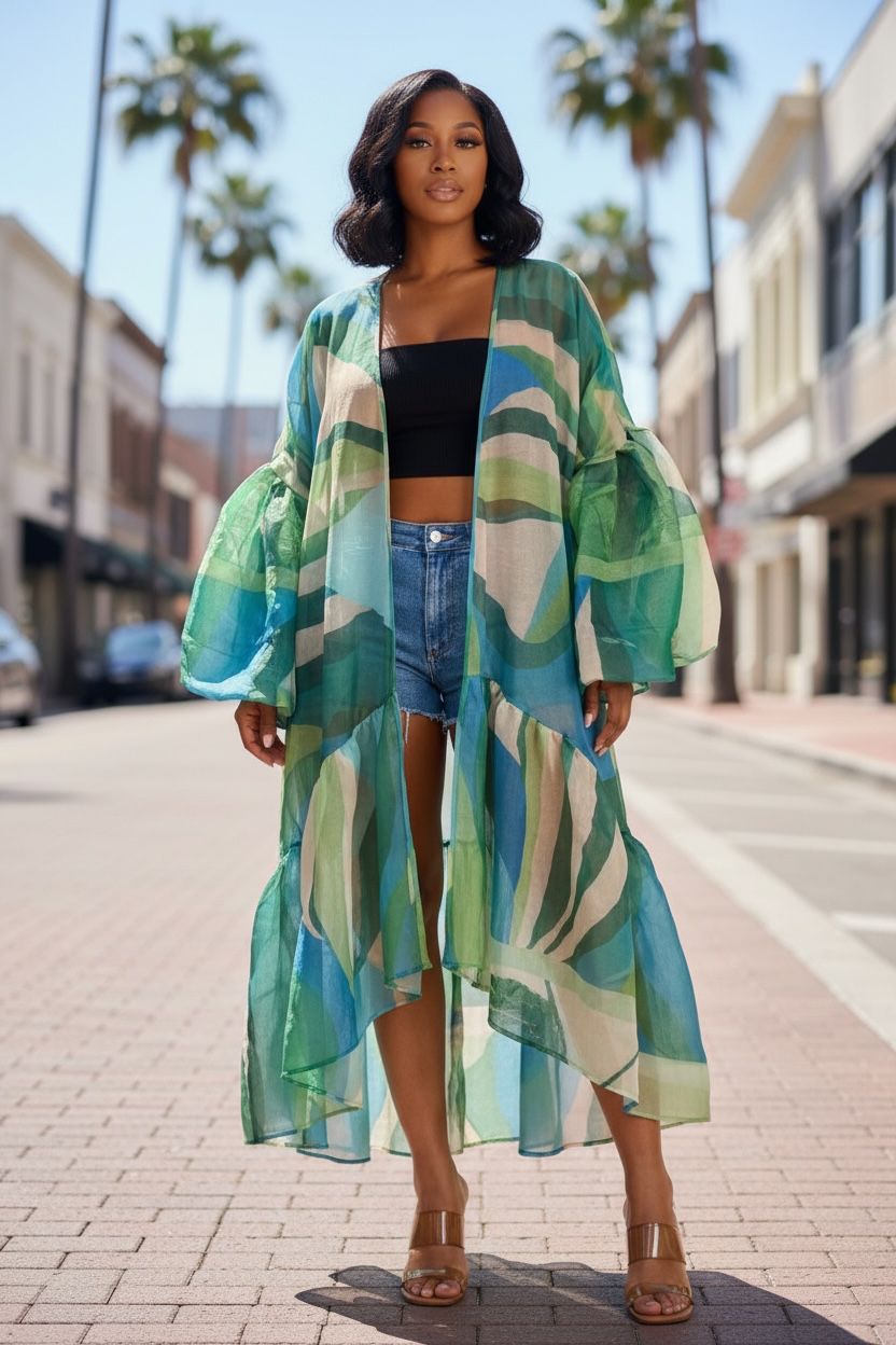 Ivy Abstract Sheer Kaftan/Kimono