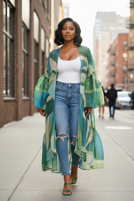 Ivy Abstract Sheer Kaftan/Kimono
