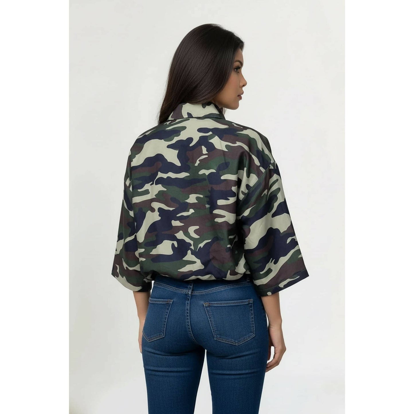 Plus Graphic Collared Front Button Closure Jacket Top