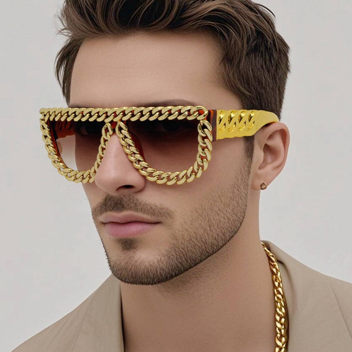 Trendy Hip-Hop Square Frame Sunglasses with Chain