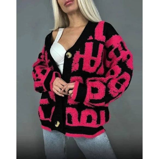 TUFTED LETTERING OVERSIZED CARDIGAN