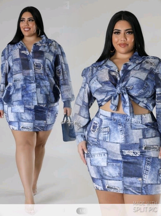 Denim Serve It Up Class Skirt Set