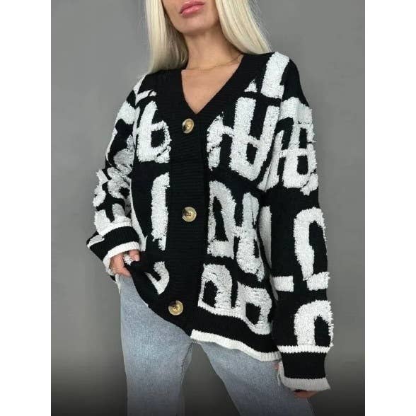TUFTED LETTERING OVERSIZED CARDIGAN
