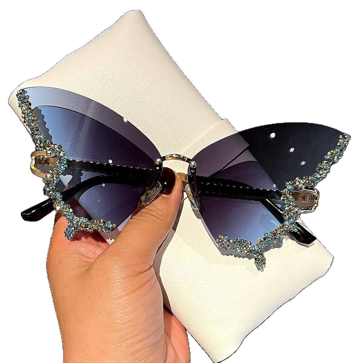 Butterfly Frame Sunglasses with Rhinestones Stylish UV400 Protection