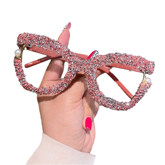 Pastel Colored Large Frame Pearl Rhinestone Decor Glasses