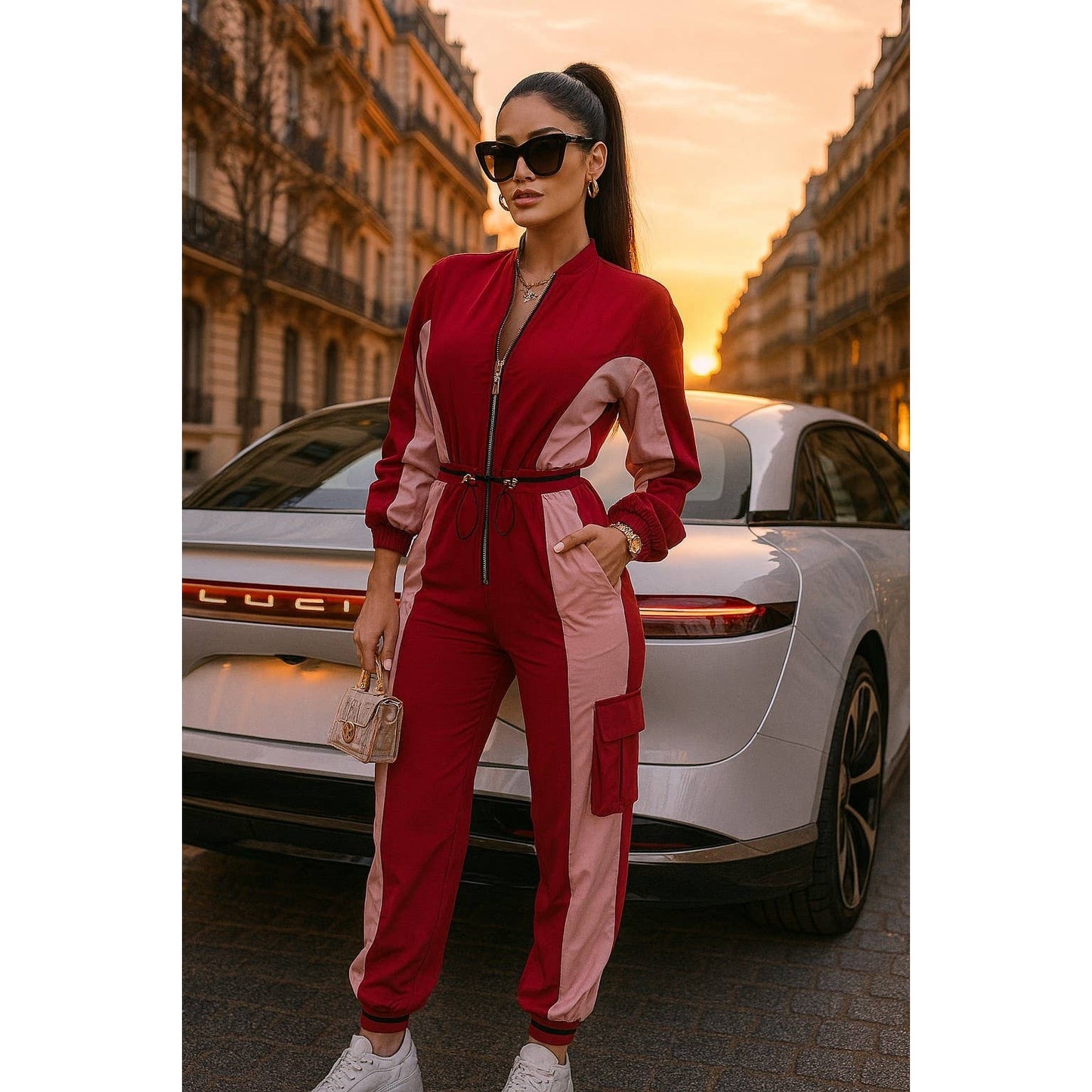 TOGGLE DRAWSTRING JUMPSUIT