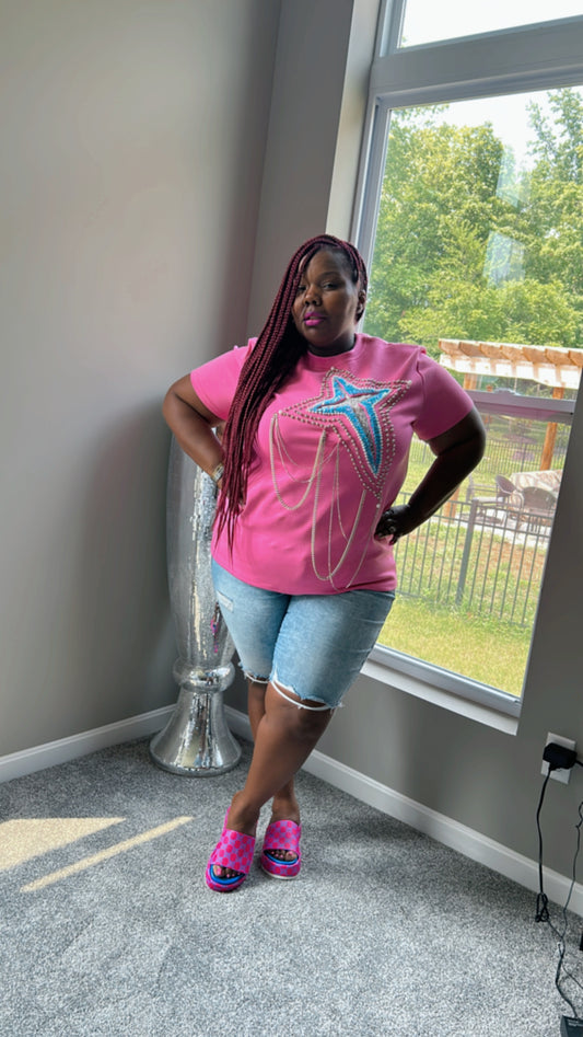 Star Bright Embellished Pink Shirt