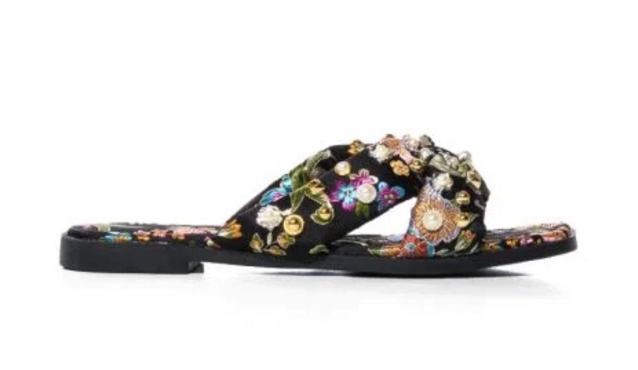 In The Garden Embellished Slides In Black
