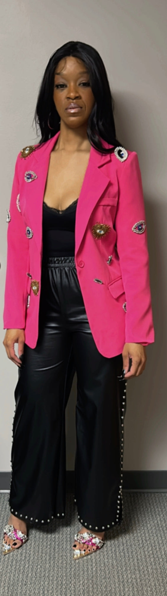 Pink Classy Jeweled Blazer