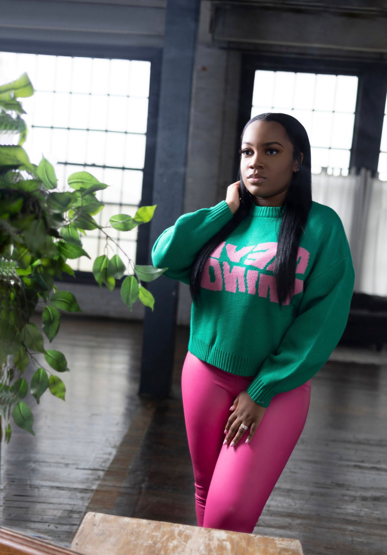 Never Mind Green and Pink Sweater