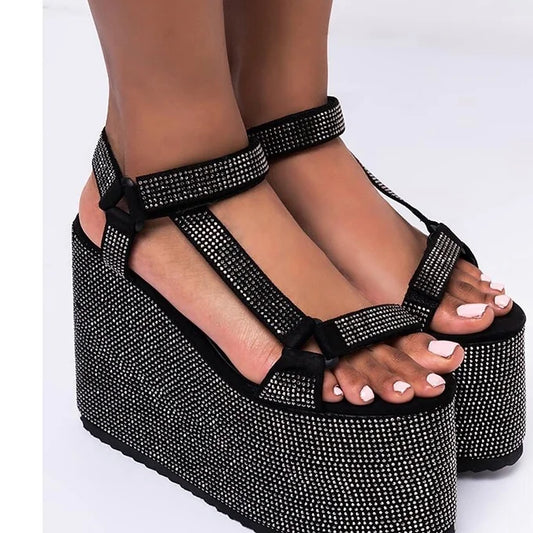 Bling Strap Wedge Sandal | Black