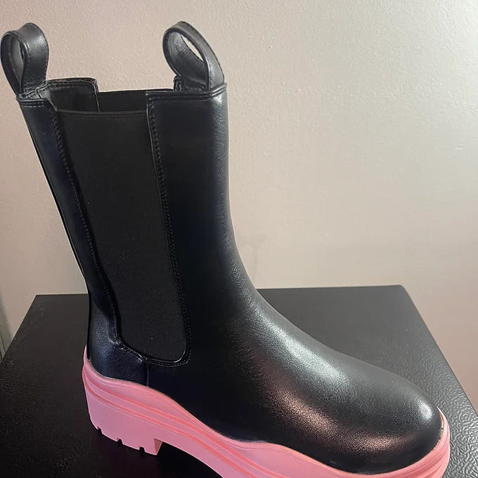 Black Two-Toned Ankle Boot | Pink