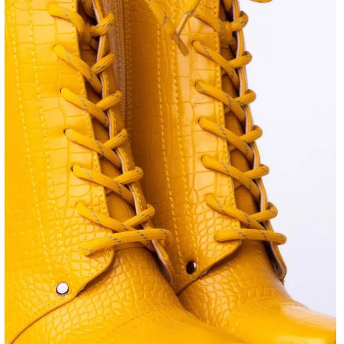 Leather combat 2025 boots with heel