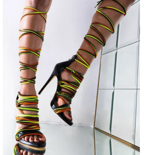 Tangled In Deceit Rope Multi Stiletto Sandal