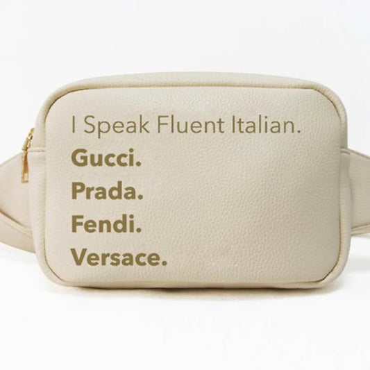 I Speak Fashion Italian Fanny Pack | Tan