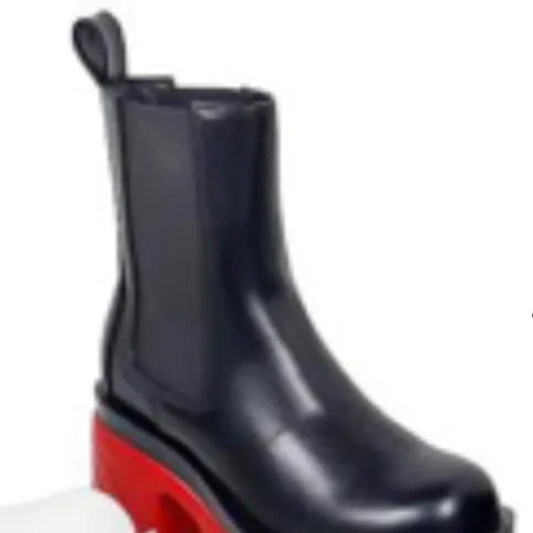 Black Two-Toned Ankle Boot- Red Bottom