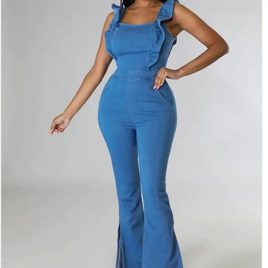 Sweet Dreams Ruffled Denim Jumpsuit