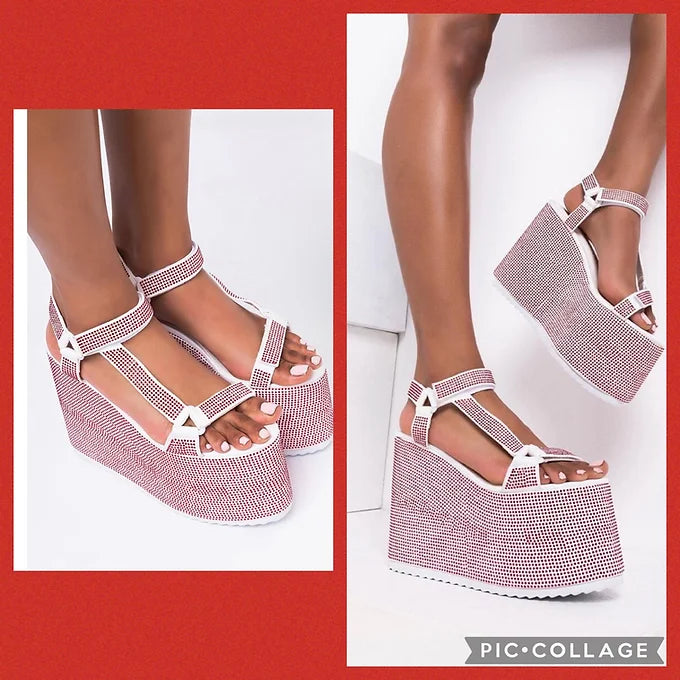 Bling Strap Wedge Sandal | White