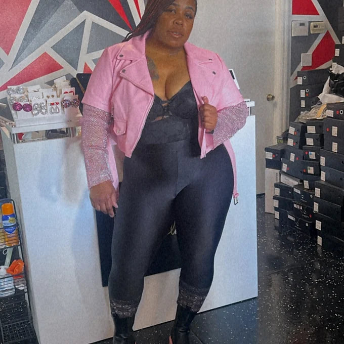 Sequins Vegan Leather Jacket | Pink