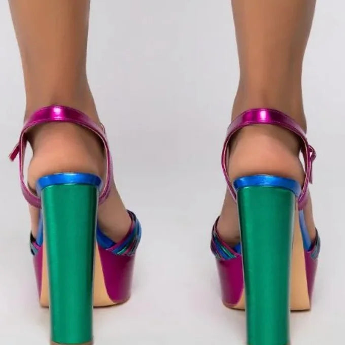 Multi-Colored Chunky Platform Heel