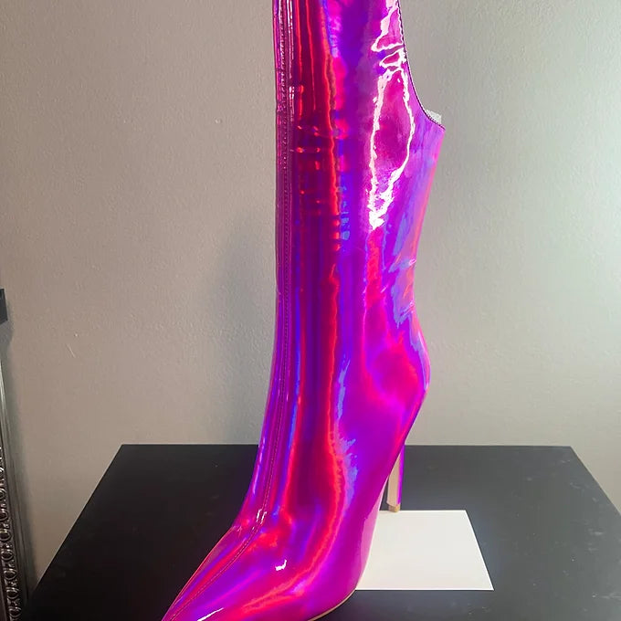 Holographic Stiletto Boot ⎮Pink
