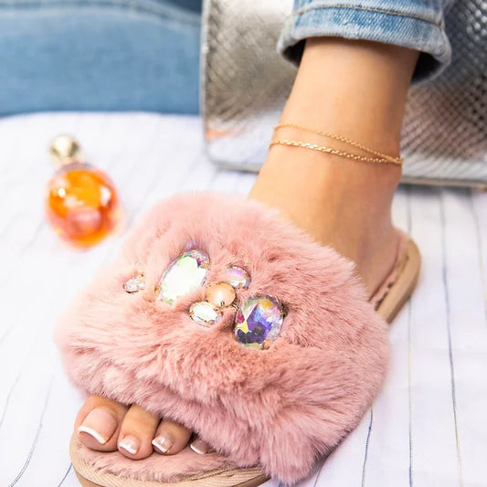Fur Bling Sandal | Pink