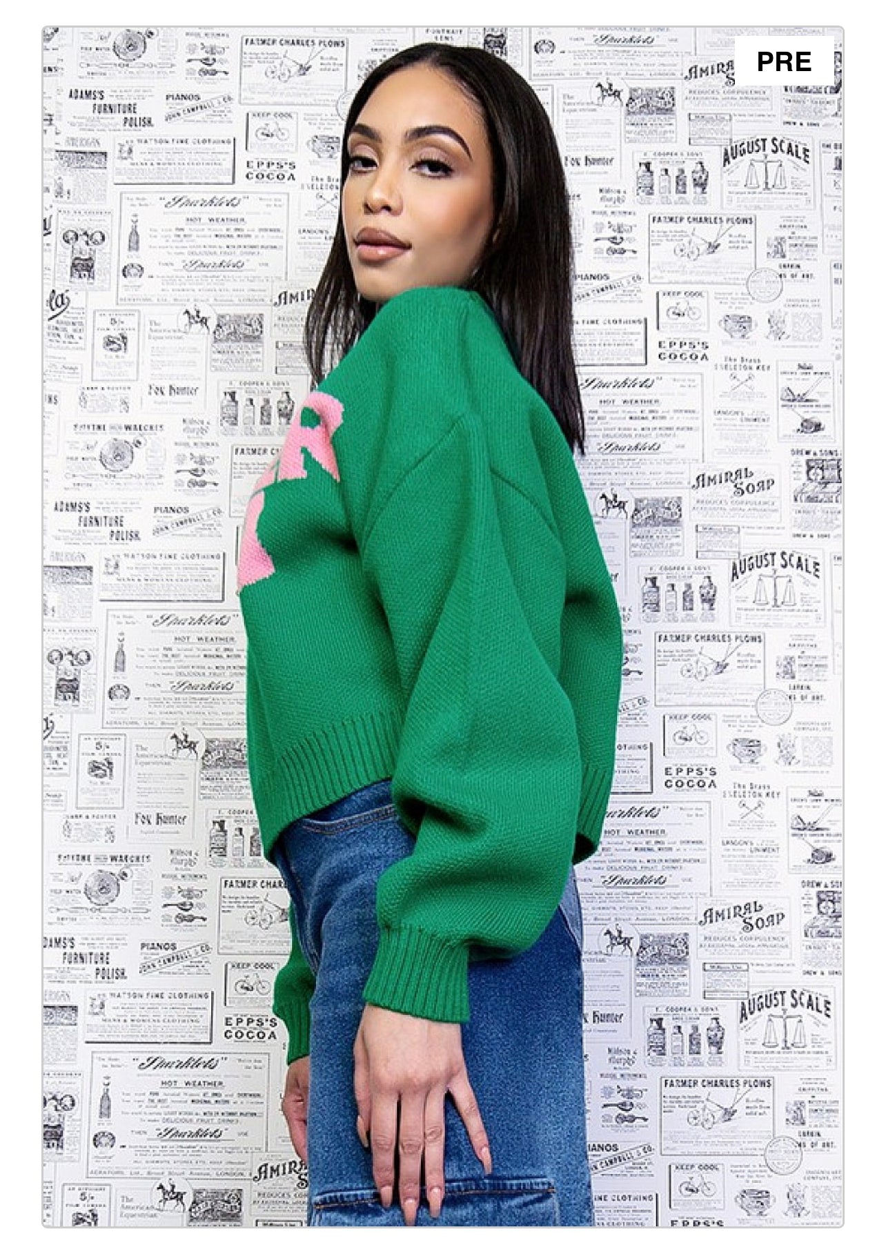 Never Mind Green and Pink Sweater
