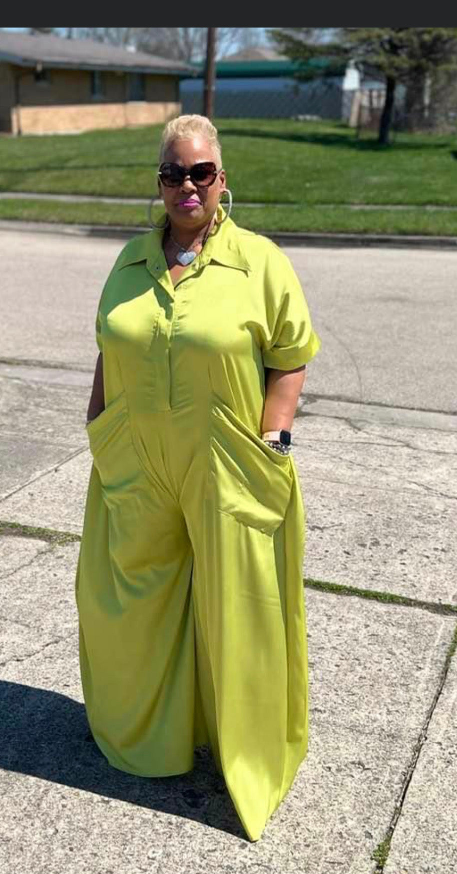 She's Rich Oversized satin Jumpsuit In Green